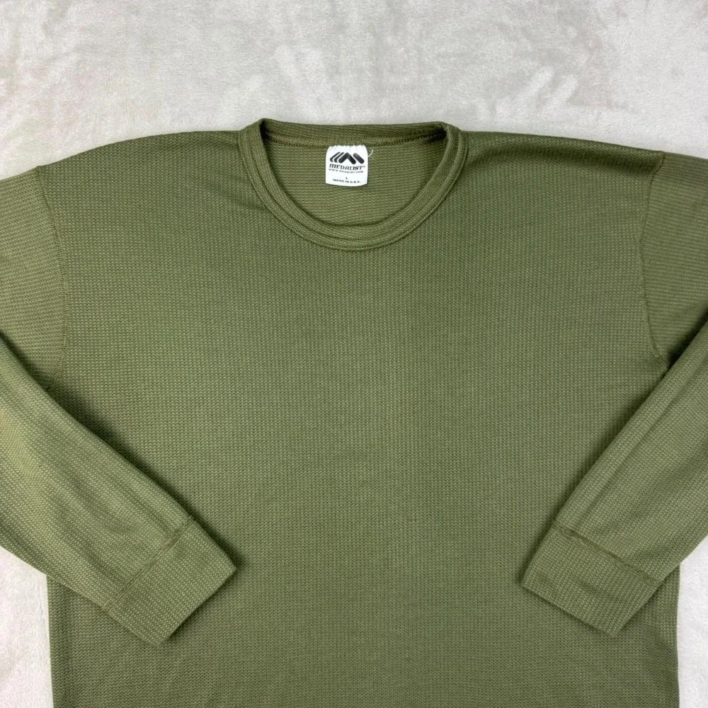 Vintage Medalist Waffle Knit Base Thermal Shirt Large Army Green Olive USA